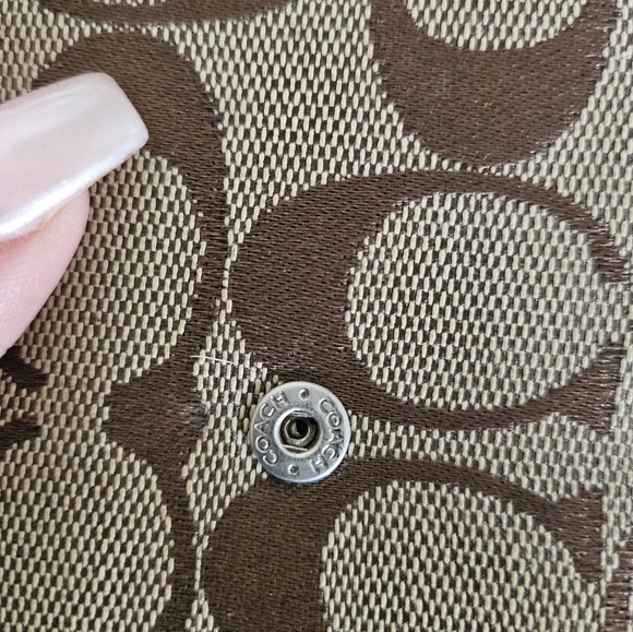 Coach Signature Canvas Leather Trim Trifold Brown Monogram Wallet - Picture 12 of 12